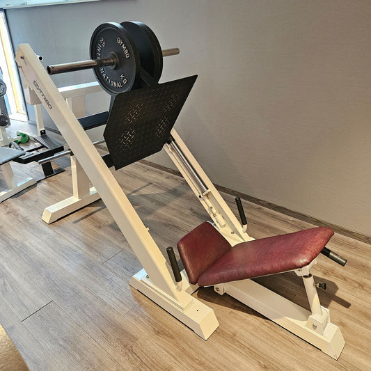 Gym80 Beinpresse 45 Grad, Plate loaded Leg Press, Ähnlich Pure Kraft 4023, Rahmenfarbe Weiß, gebraucht - geprüfter Zustand