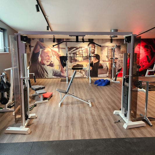 Gym80 - 2x Kabelzug, Cable Crossover, Seilzug von oben und unten, Oldschool Bodybuilding, Rahmenfarbe Weiß, gebraucht - geprüfter Zustand mit Gebrauchsspuren