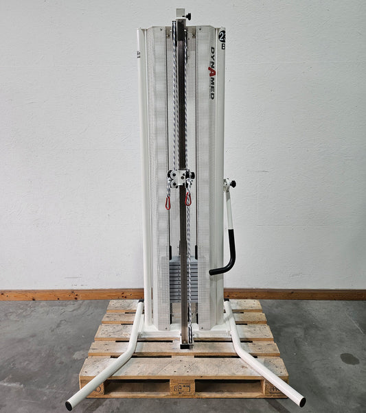 Dynamed Explosionszug, höhenverstellbar, Seilzug Zugapparat, Zwei Auszüge, Stolzenberg, Freistehend mit Stativ, Farbe Weiß, gebraucht - überholter Zustand