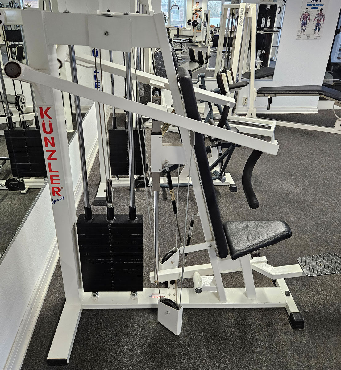Künzler Schulterpresse Bilateral, Overheadpress, Shoulder Press, Einstiegshilfe, Oldschool Bodybuilding Kraftgerät, Rahmenfarbe Weiß, gebraucht und geprüft mit Gebrauchsspuren