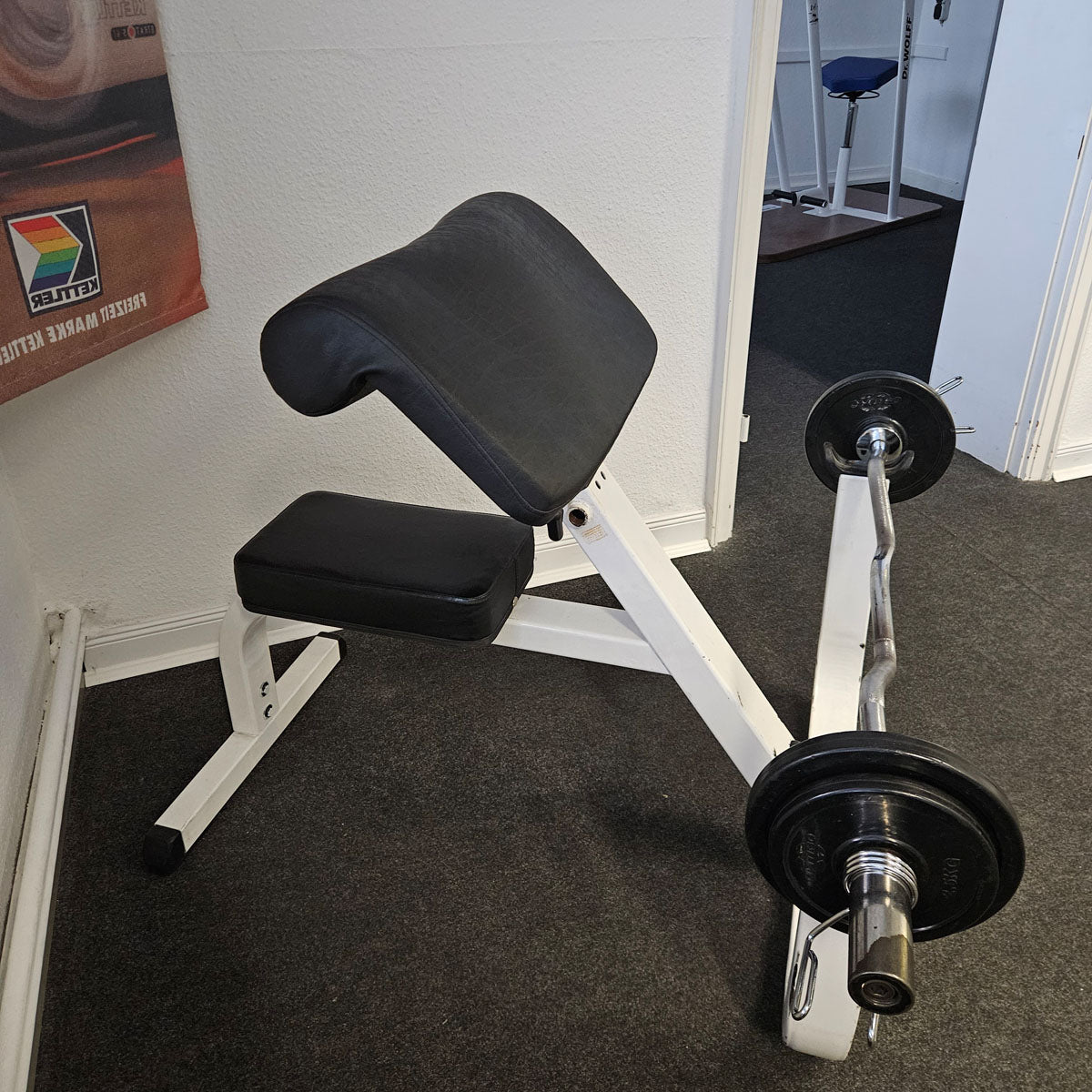 Scott curl, biceps bench, SZ curls, frame color white, used with signs of wear