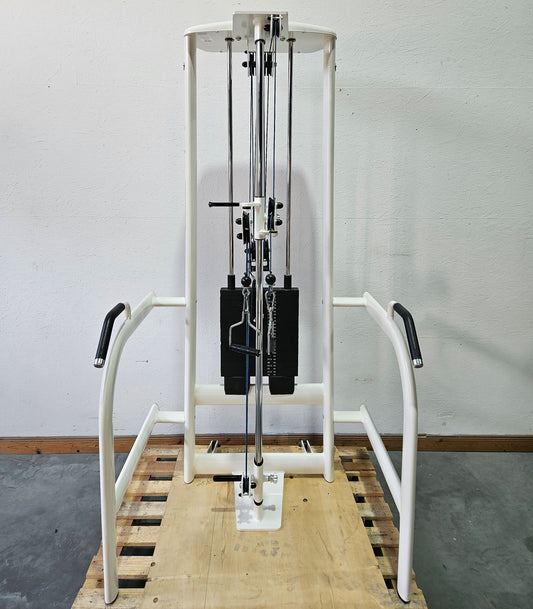 Gym80 Med80 3241 Seilzug Explosiv, Kabelzug höhenverstellbar mit seitlichen Griffen, Explosionszug, freistehend mit Stativ, Farbe Weiß, gebraucht - überholter Zustand