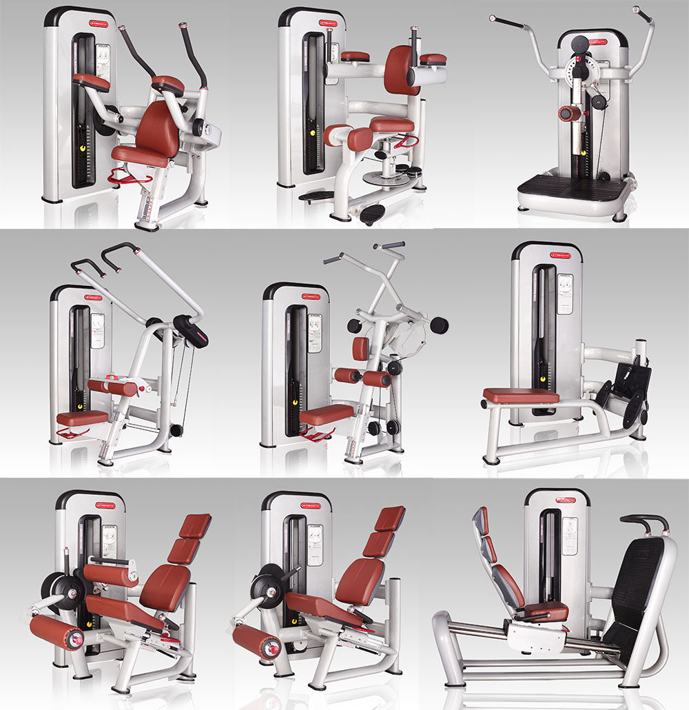 Komplette Fitnessstudio Einrichtung - Gerätepark mit über 45 Kraftgeräten - Danksport S-Line Set mit 45 Fitnessgeräten & Zubehör, Ausstellungsgeräte vergleichbar mit Gym80, Nautilus, Star Trac oder TechnoGym