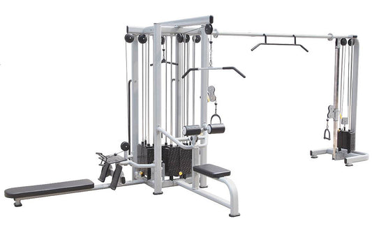 DankSport 5 Stationenturm, 5 Stack Multi Station Tower, 1x Latzug, 1x Rudern, 1x Seilzug von Oben, 2x Kabelzug höhenverstellbar = Cable Crossover - 120 und 100kg Gewichtsblöcke - Silber und Schwarz - NEU