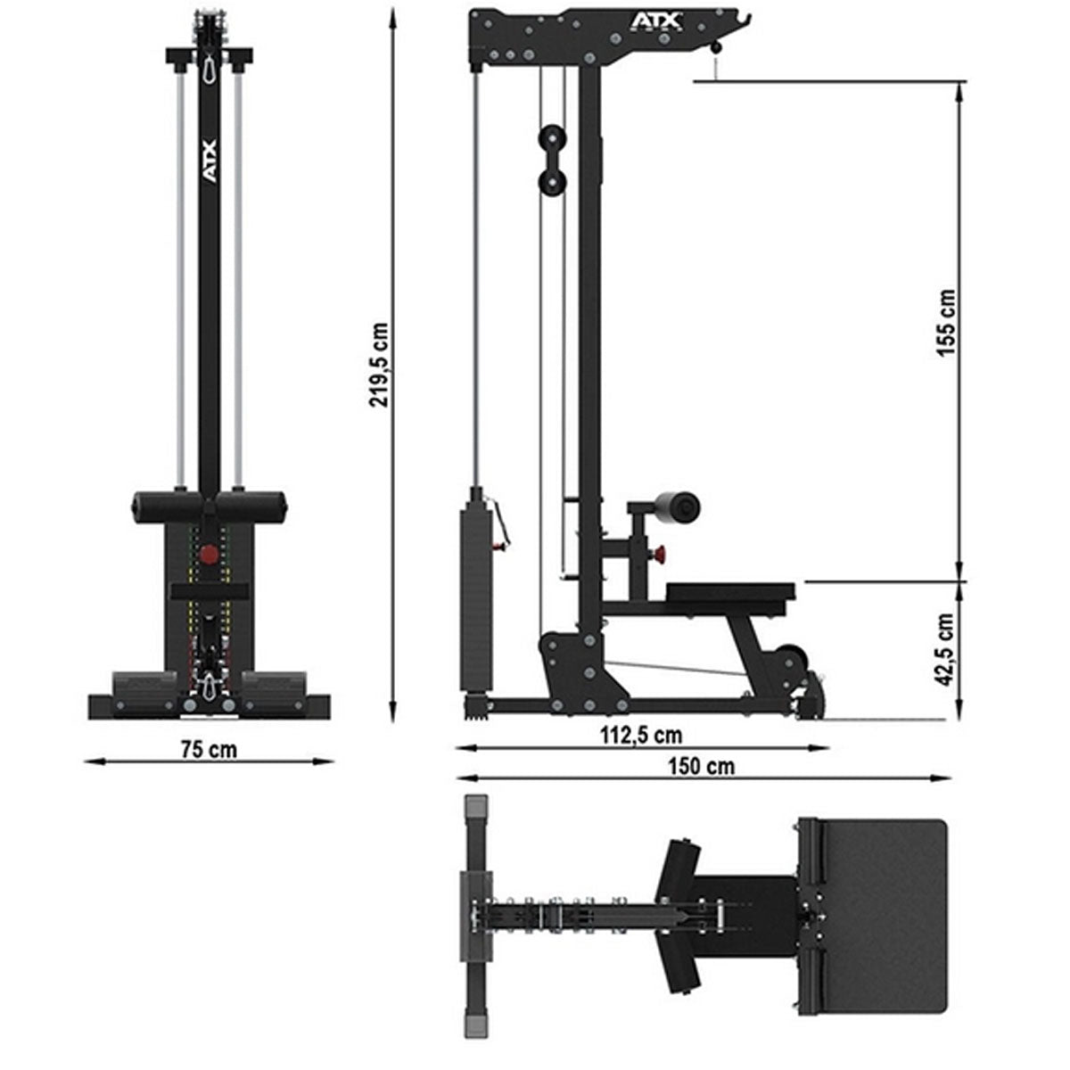 ATX Lat Machine 750 - Latzuggerät mit 115kg / 117,5kg Steckgewichten