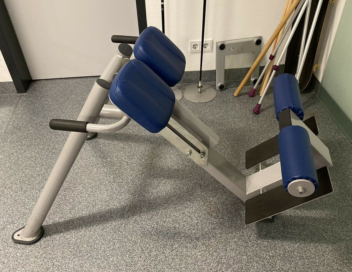 Ergo-Fit Hyperextension 45° / Rückenstreckerbank, verstellbar, Rahmen Silber, Polster Blau, gebrauchter - überholter Zustand