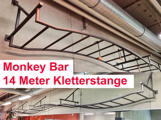 14 Meter Lange Monkey Bar Kletterstange zum Hangeln, Klimmzüge etc, Hangelgerüst, Affenleiter Rig wie bei Ninja Warrior, gebraucht - guter Zustand