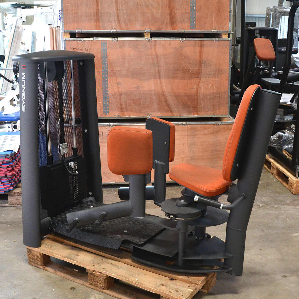 Gym80 Sygnum, Abduktoren und Adduktoren Kraftgeräte als Set Pärchen, große 105kg Gewichtsblöcke, Schwarz-Anthrazit, gebraucht - überholter Zustand