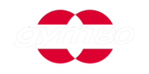 Logo der Fitnessgerätemarke gym80 in Rot und Weiß.