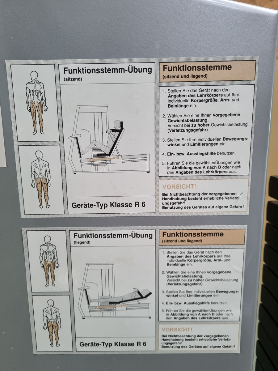 Kaphingst functional press, adjustable leg press, with tilting gyroscope, MPG, frame color white, upholstery color blue, used - refurbished condition