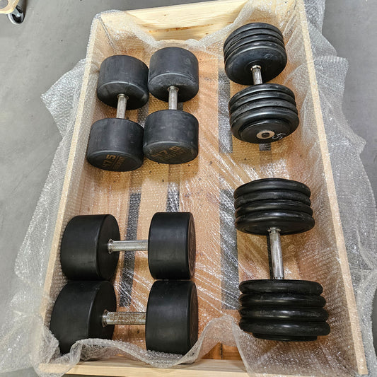 3 Paare Kurzhanteln aus Gummi, 42,5kg, 45kg und 47,5kg - Gummierte Kompakthanteln, gebraucht - mit Gebrauchsspuren