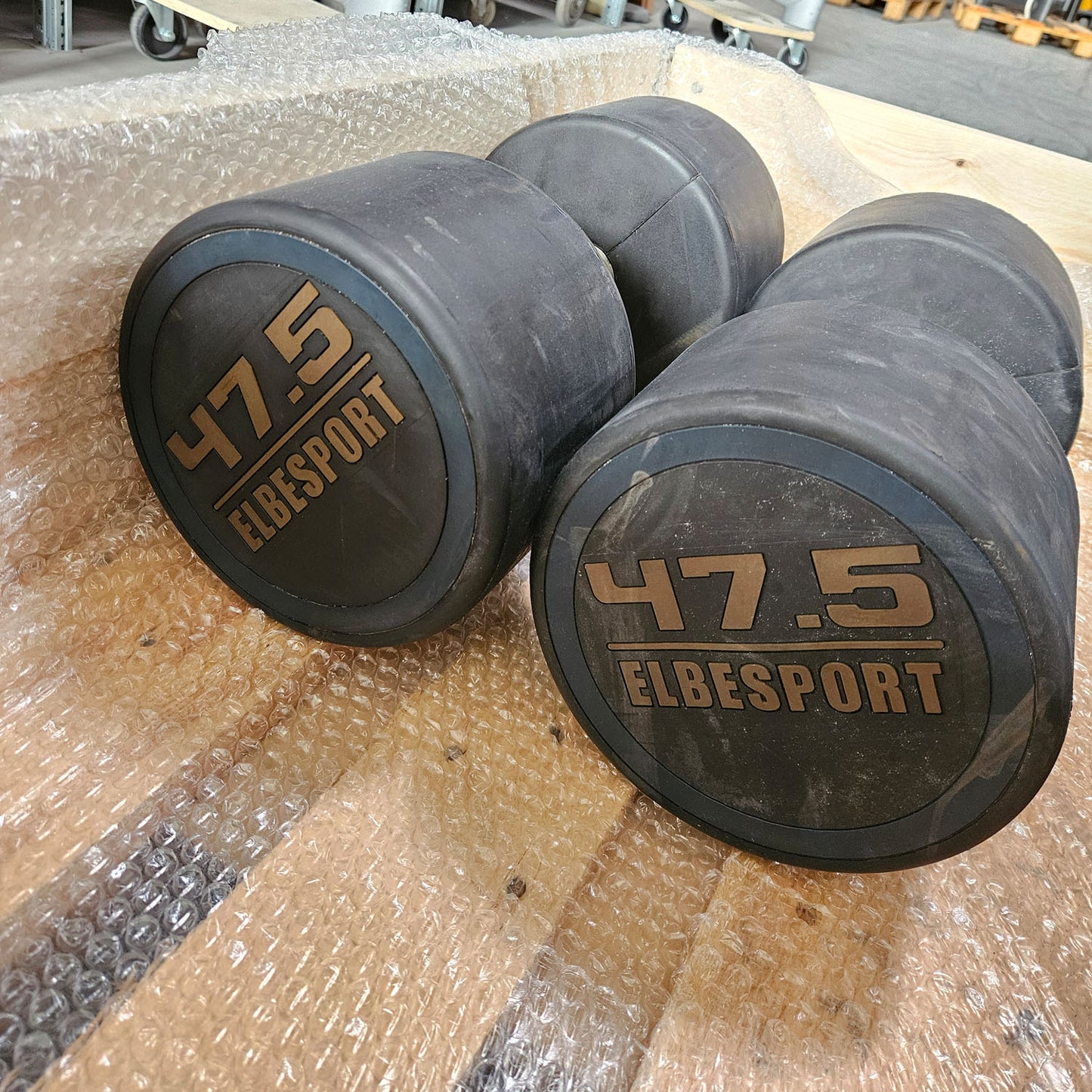 3 Paare Kurzhanteln aus Gummi, 42,5kg, 45kg und 47,5kg - Gummierte Kompakthanteln, gebraucht - mit Gebrauchsspuren