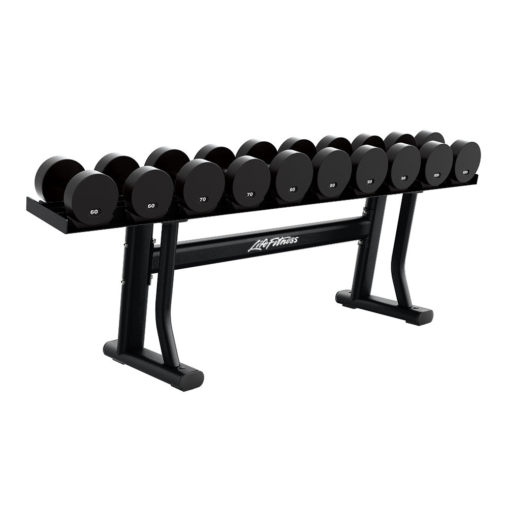 Life Fitness Single Tier Dumbbell Rack, Dumbbell Stand for 5 Pairs, Signature Series, Modern Design, Color Black, Display Unit