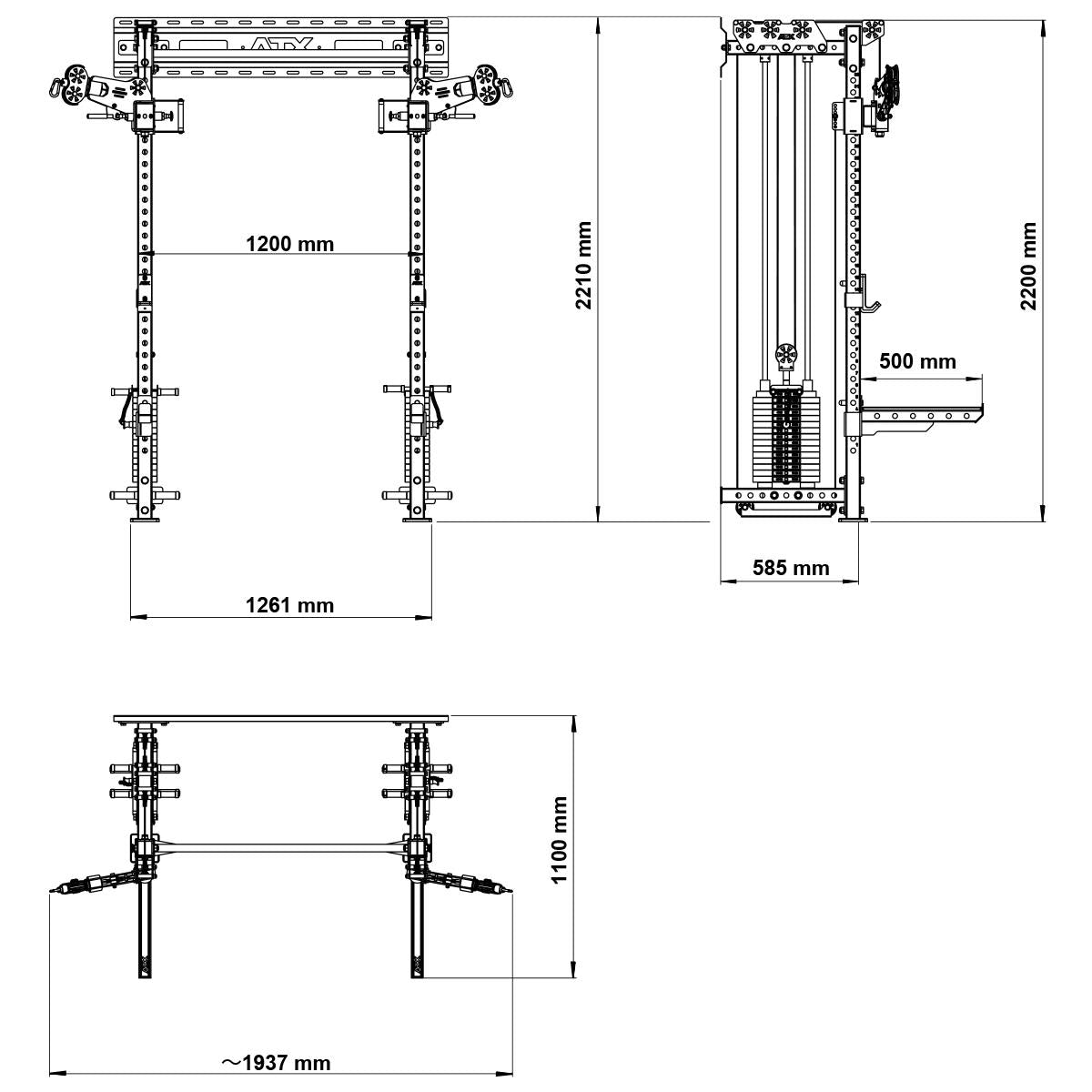 ATX Half Rack - Pull station with 2 x 90 kg plug-in weights - Wall mounting - Wall Cable Half Rack