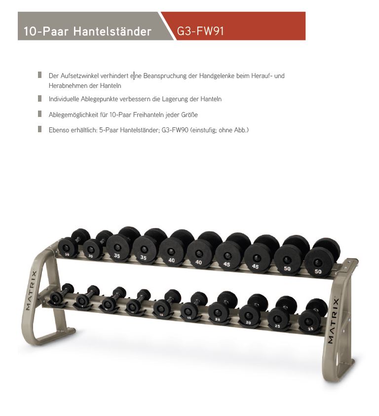 Matrix Kurzhantelständer, 10 Paar, Silber, gebraucht