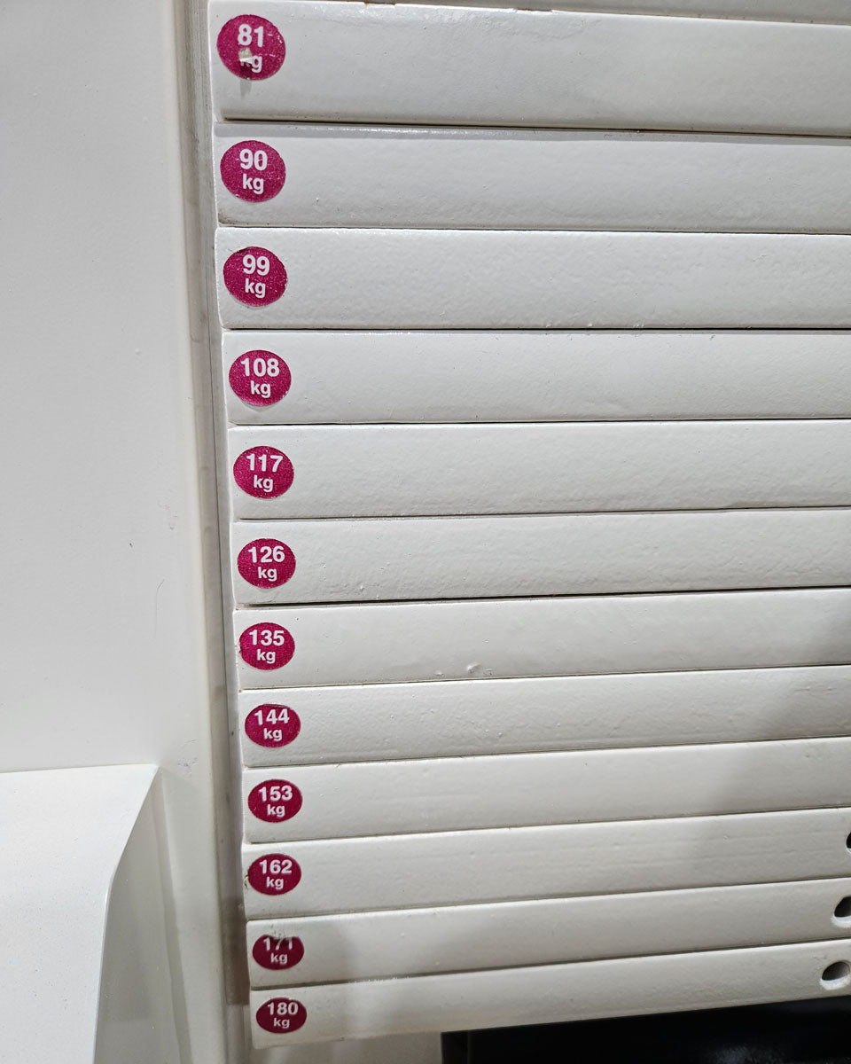 MKB Keller Funktionsstemme, Beinpresse verstellbar sitzend - liegend, Kippkreisel, 180kg Gewichtsblock, Farbe Weiß, gebraucht - überholter Zustand