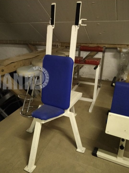 Neck press bench, color white, upholstery blue, used