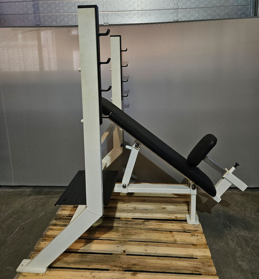 Olimp Schrägdrückerbank, Olympic Incline Bench, Hantelbank Schrägbankdrücken, Rahmenfarbe Weiß, gebraucht mit Gebrauchsspuren