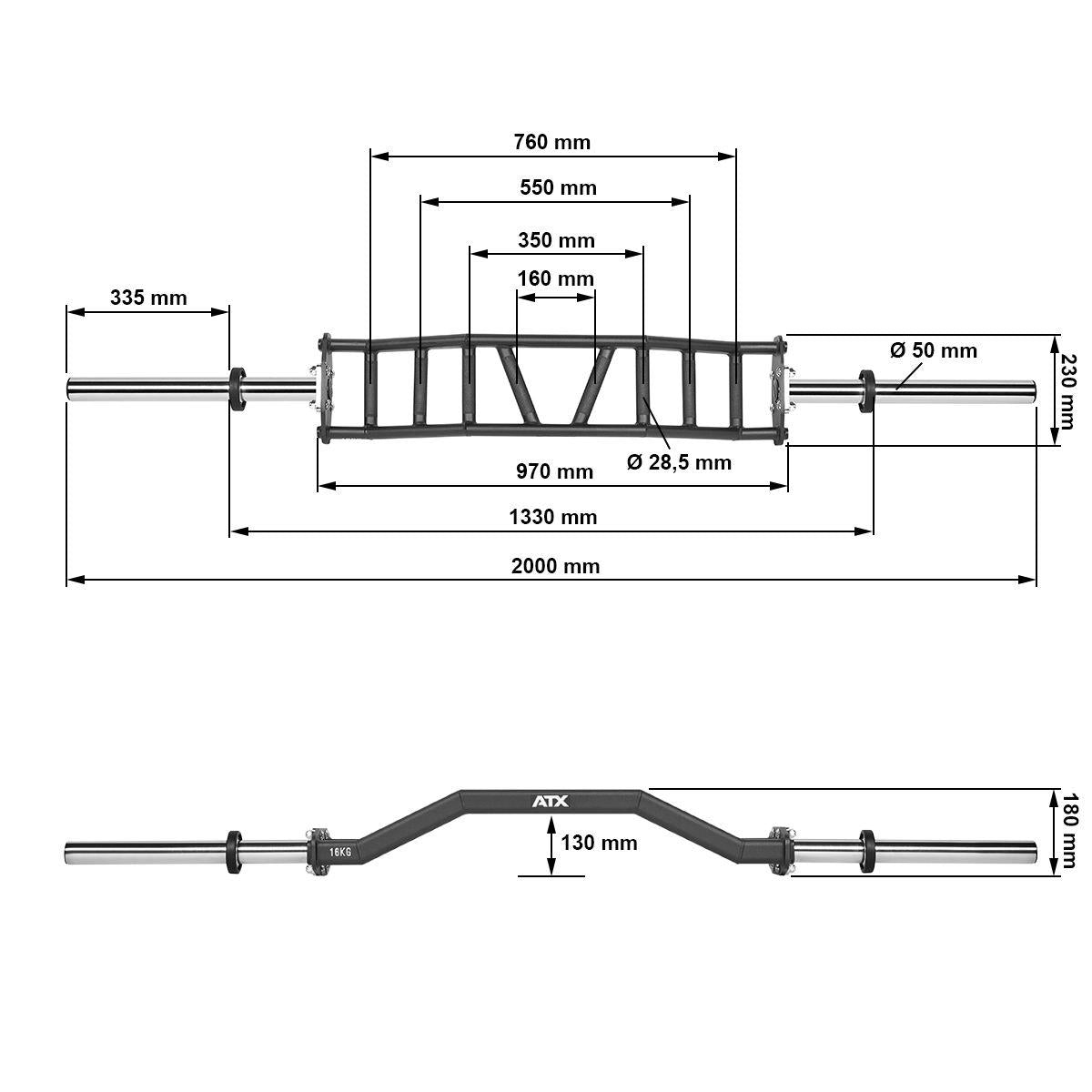 ATX Cambered Swiss Bar - 50 mm - 200 cm - 4 different grip widths
