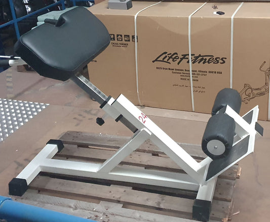 Rückenstreckerbank, Hyperextension 45 Grad, Rahmen Weiß, Polster Schwarz, gebraucht - überholter Zustand