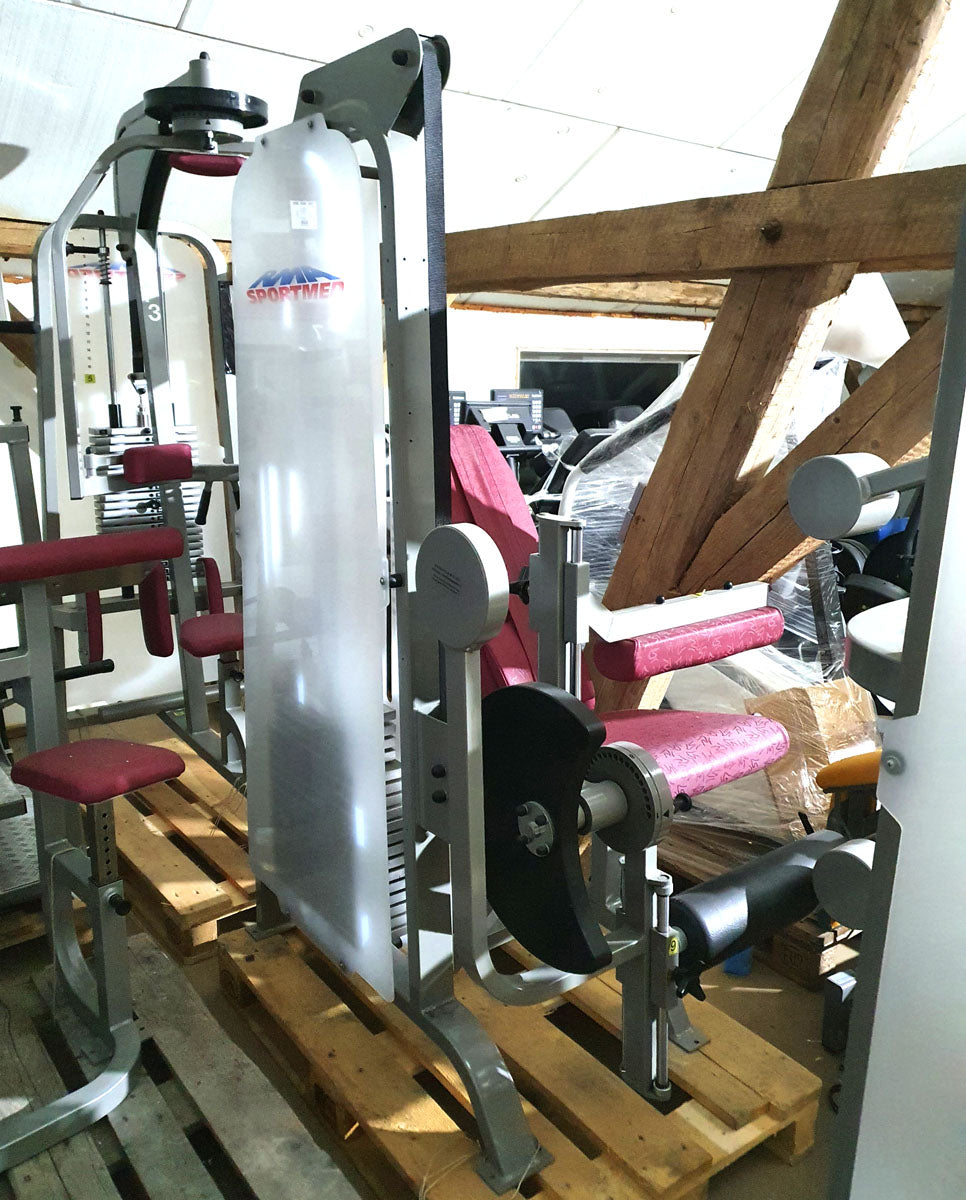 RMA leg extension and leg curl combination machine, sitting and lying, silver, used - refurbished condition
