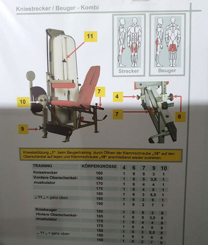 RMA leg extension and leg curl combination machine, sitting and lying, silver, used - refurbished condition