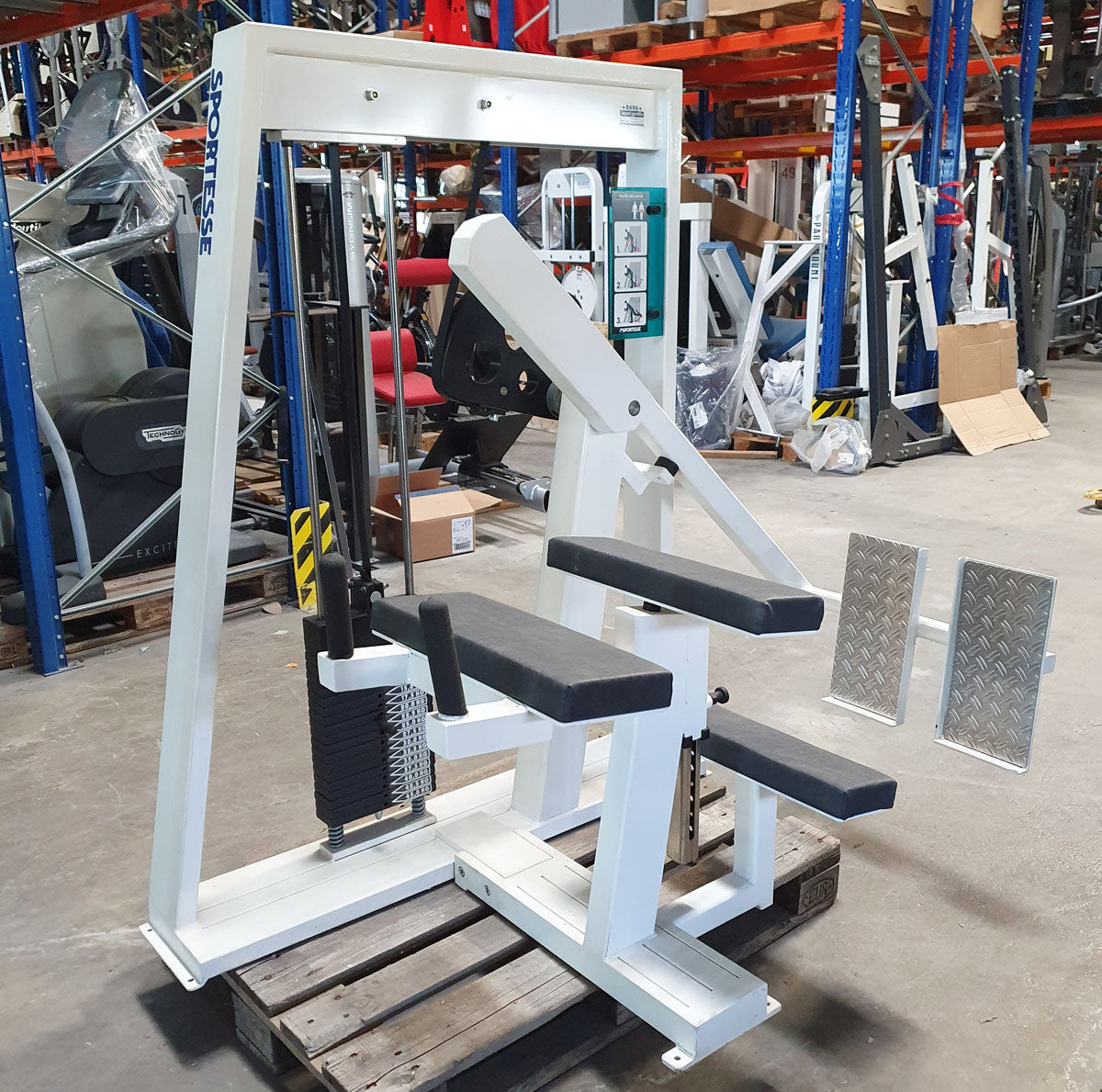 Sportesse buttock machine, gluteus machine standing, glute isolator raise, frame white, used - tested condition