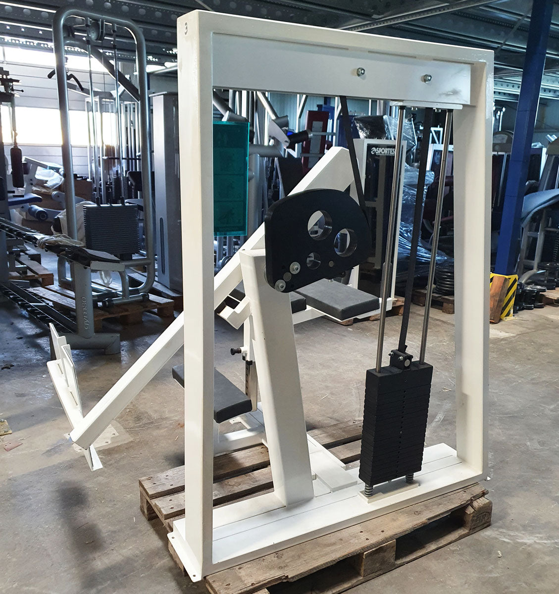 Sportesse buttock machine, gluteus machine standing, glute isolator raise, frame white, used - tested condition