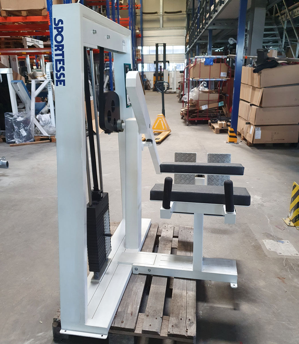 Sportesse buttock machine, gluteus machine standing, glute isolator raise, frame white, used - tested condition