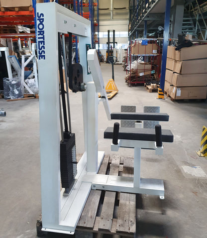 Sportesse buttock machine, gluteus machine standing, glute isolator raise, frame white, used - tested condition