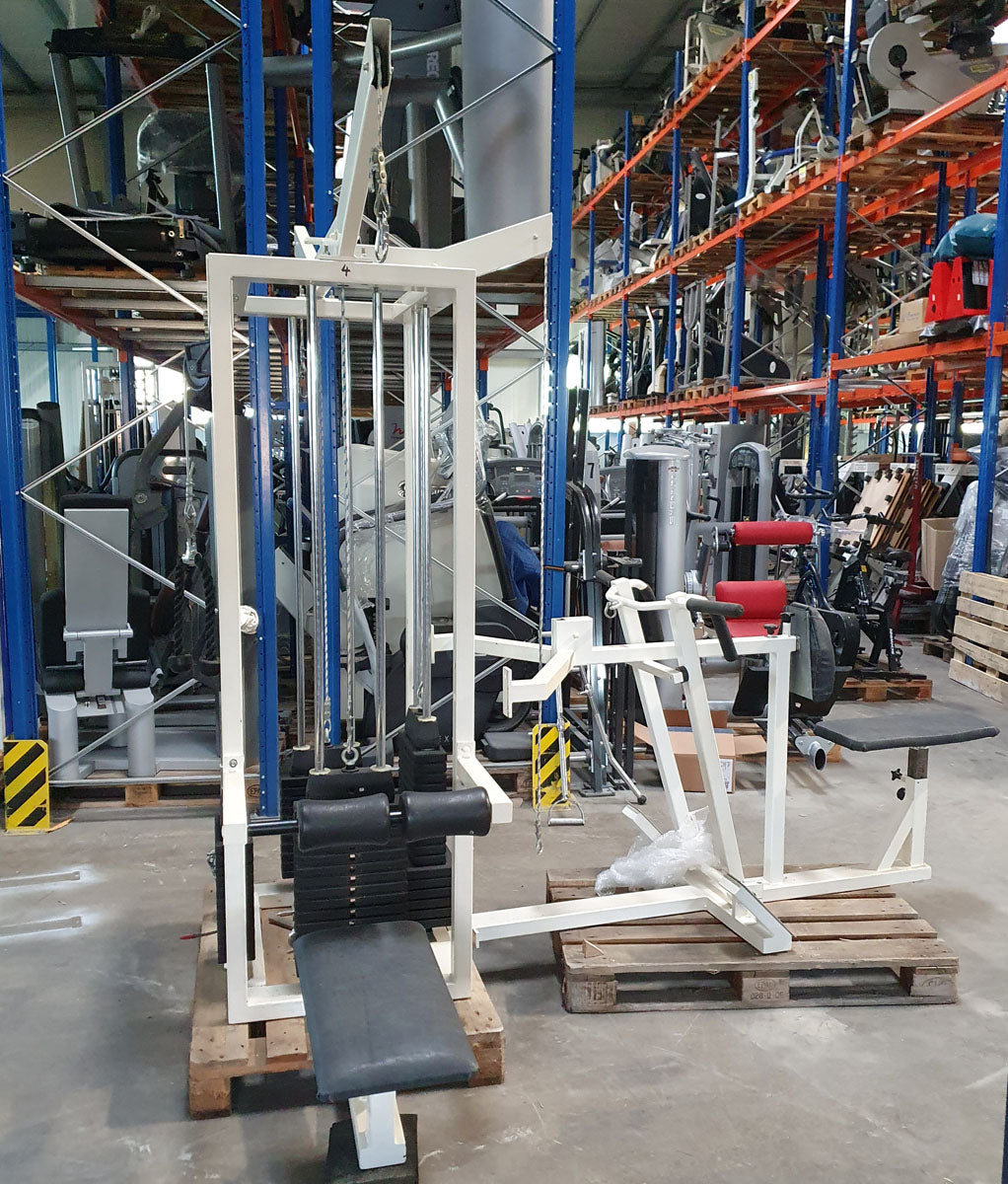 Sportesse 4 station tower, 4 stack multi station, large weight blocks, frame color white, used - tested condition