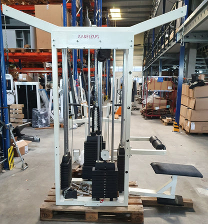 Sportesse 4 station tower, 4 stack multi station, large weight blocks, frame color white, used - tested condition