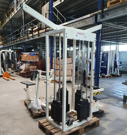 Sportesse 4 station tower, 4 stack multi station, large weight blocks, frame color white, used - tested condition