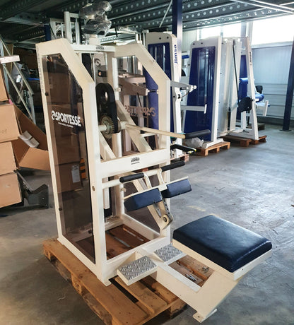 Sportesse calf machine seated, Seated Calf, frame white, upholstery blue, used with signs of wear - tested condition