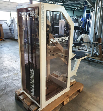 Sportesse calf machine seated, Seated Calf, frame white, upholstery blue, used with signs of wear - tested condition