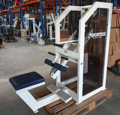 Sportesse calf machine seated, Seated Calf, frame white, upholstery blue, used with signs of wear - tested condition