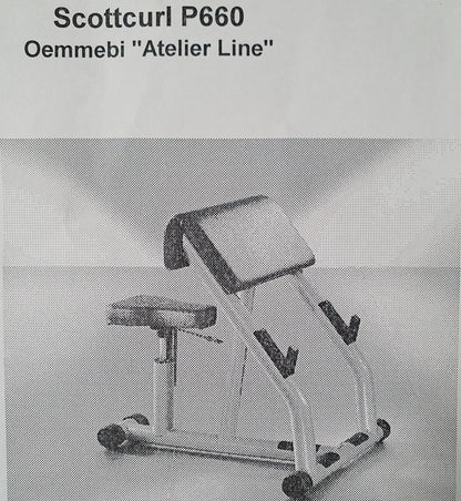 Oemmebi Scottcurl Bank, Scott bench, Bizeps Trainingsbank, Rahmen Silber, Polster Rot, Ausstellungsartikel - guter Zustand