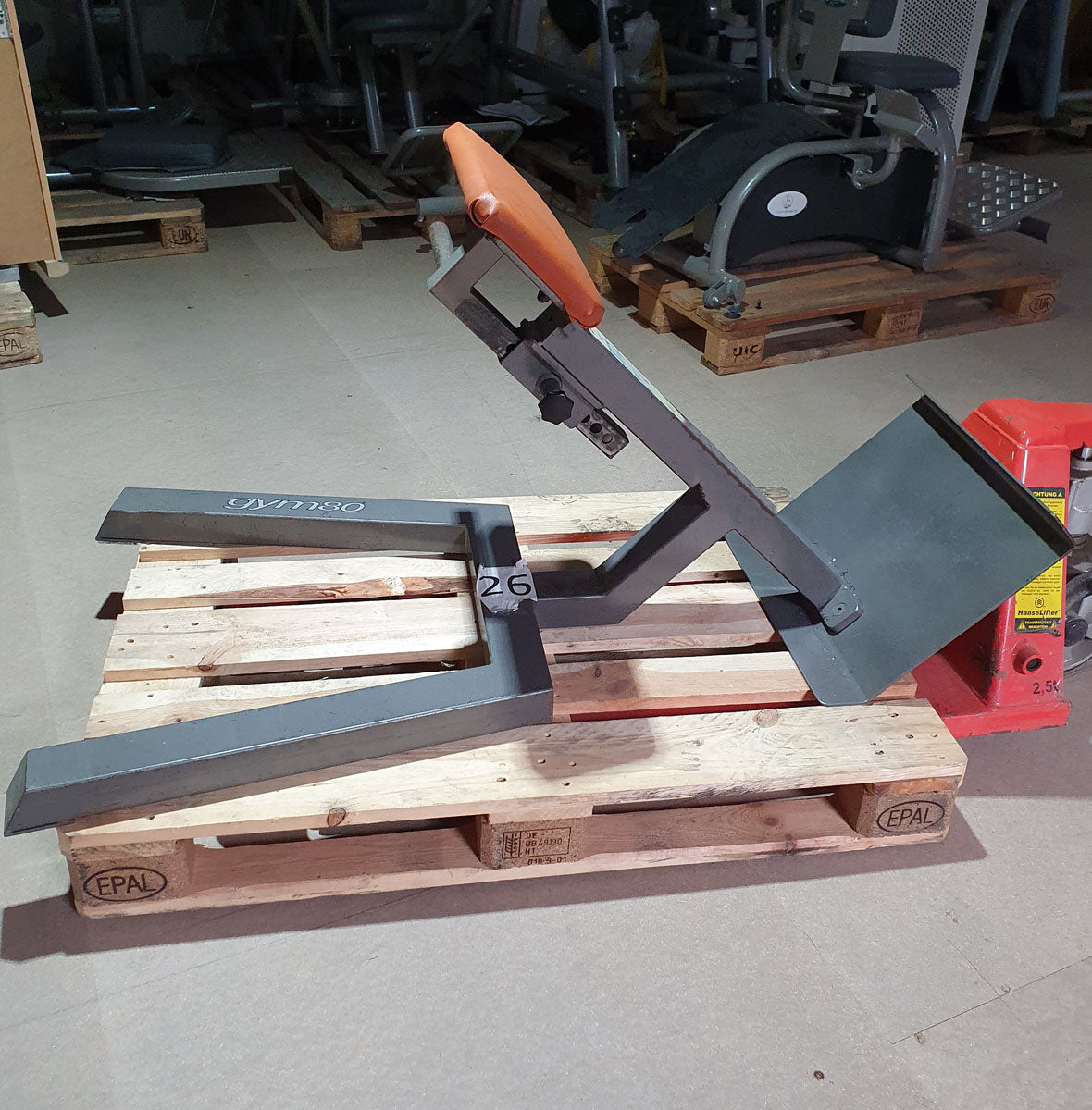 Gym80 Rückenstreckerbank, 45 Grad, Hyperextension, Rahmen Silber, Polster Braun, gebraucht mit Gebrauchsspuren