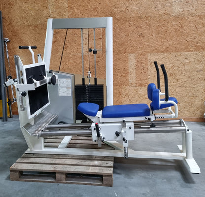 Kaphingst Funktionsstemme, verstellbare Beinpresse, mit Kippkreisel, MPG, Rahmenfarbe Weiß, Polsterfarbe Blau, gebraucht - überholter Zustand