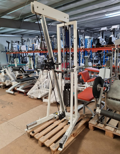 L+K cable pulley, height adjustable, double extension, 30 kg weight block, rehabilitation, frame color white, used - tested condition