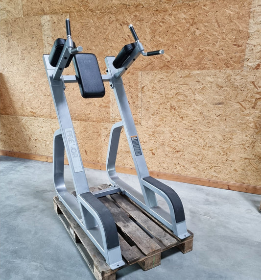 Precor Dip and Leg Raise Stand, Leg Raise, Silver Frame, Black Upholstery, Used - Refurbished Condition