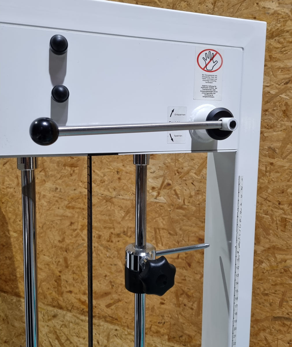 Kaphingst Funktionsstemme, verstellbare Beinpresse, mit Kippkreisel, MPG, Rahmenfarbe Weiß, Polsterfarbe Türkis, gebraucht - überholter Zustand