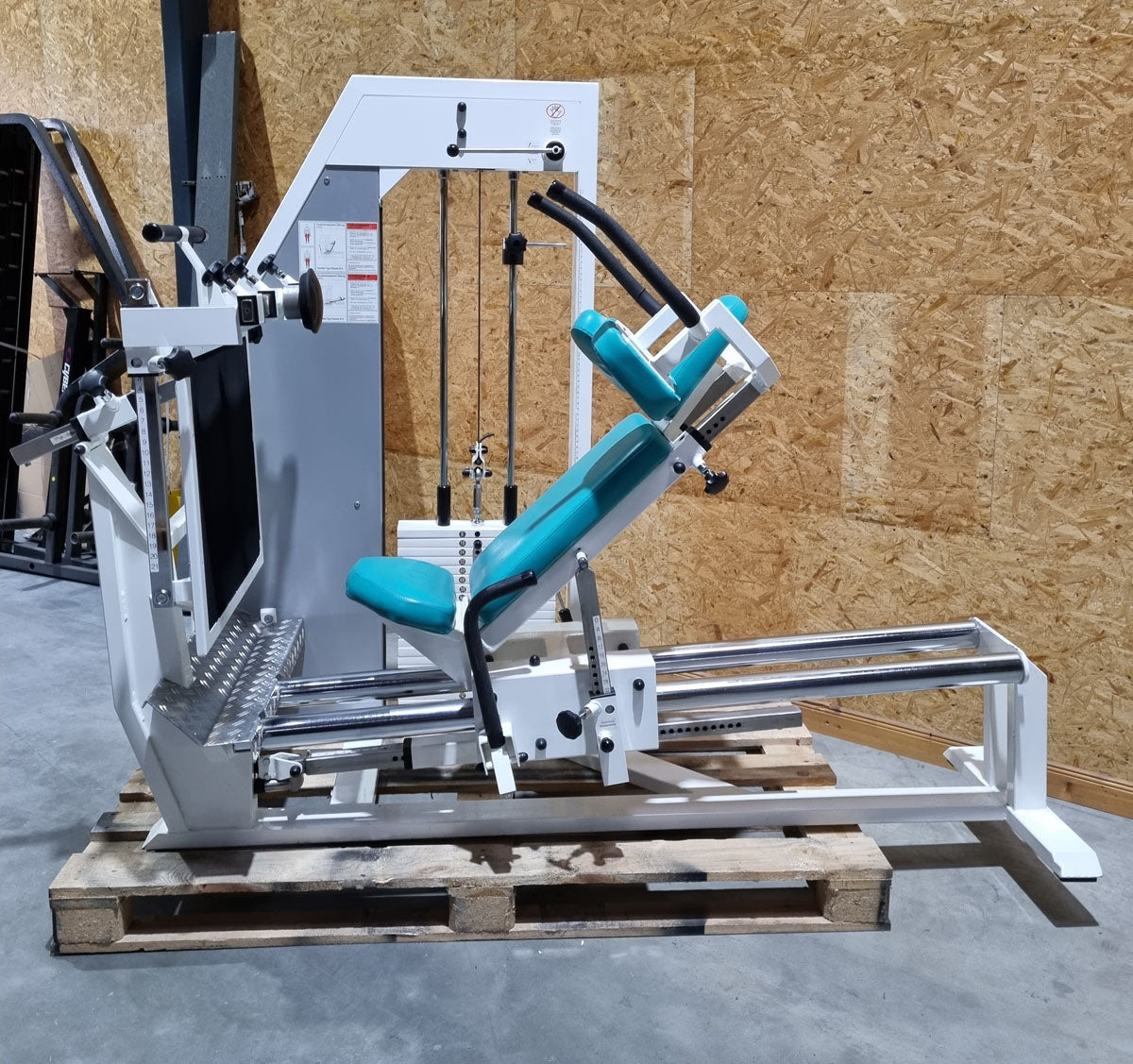 Kaphingst Funktionsstemme, verstellbare Beinpresse, mit Kippkreisel, MPG, Rahmenfarbe Weiß, Polsterfarbe Türkis, gebraucht - überholter Zustand