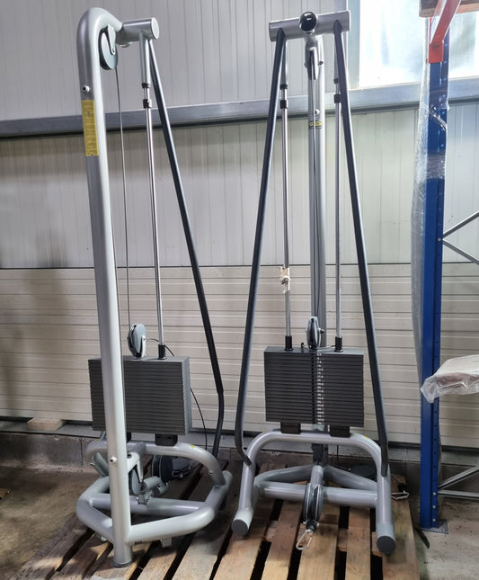 TechnoGym cable pulley, cable crossover, cable pulley from top and bottom, frame color silver, used - refurbished condition