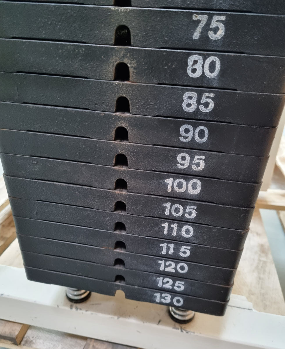 Gym80 - 4 Stationenturm mit Gurtband, 4 Stack Multi Station, große Gewichtsblöcke, Rahmenfarbe Weiß, Polsterfarbe Türkis, gebraucht - überholter Zustand