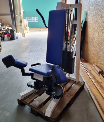 Gym80 Adduktorenmaschine, Hip Adductor, Rahmenfarbe Weiß, Polsterfarbe Blau, gebraucht - überholter Zustand