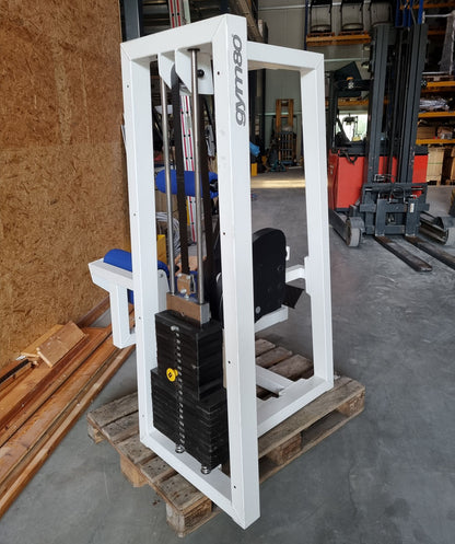 Gym80 Rückenstreckermaschine, Hyperextension, verstellbar, Rahmenfarbe Weiß, Polsterfarbe Blau, gebraucht - überholter Zustand