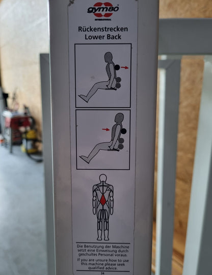 Gym80 Rückenstreckermaschine, Hyperextension, verstellbar, Rahmenfarbe Weiß, Polsterfarbe Blau, gebraucht - überholter Zustand