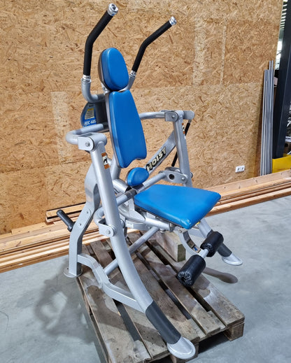 Hoist Roc-Abs Machine, Bauchmaschine Roc it Serie, Abdominal Crunch, Plate loaded, Rotation, Rahmenfarbe Silber, Polsterfarbe Blau, gebraucht - überholter Zustand