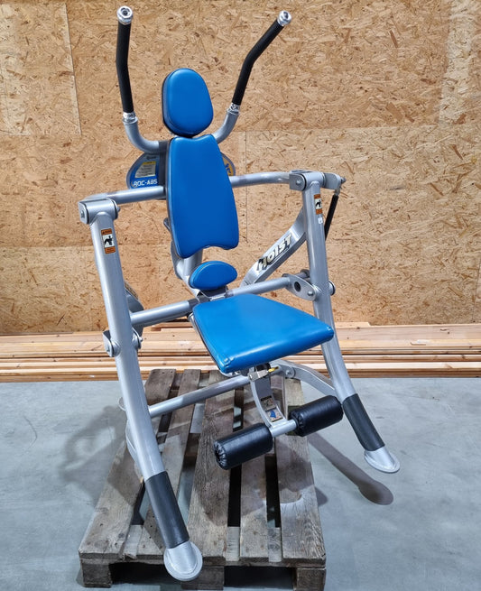 Hoist Roc-Abs Machine, Bauchmaschine Roc it Serie, Abdominal Crunch, Plate loaded, Rotation, Rahmenfarbe Silber, Polsterfarbe Blau, gebraucht - überholter Zustand